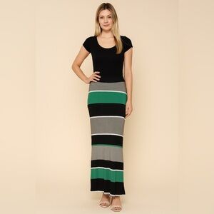 Merona Maxi Skirt Large Black Green Nautical Preppy